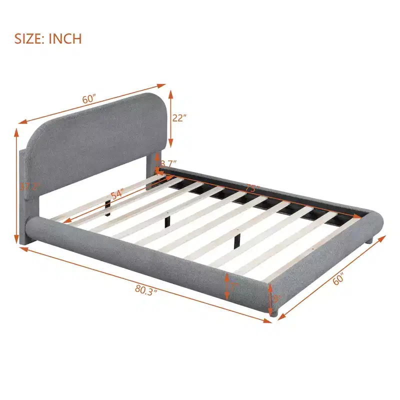 Bellemave Teddy Fleece Full Size Upholstered Platform Bed with Thick Fabric, Solid Frame and Stylish Curve-shaped Design, Gray