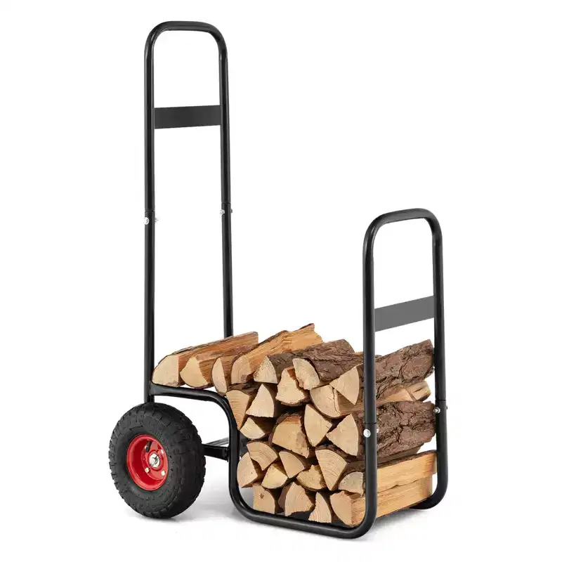 Firewood Log Cart Carrier, Wood Hauler with Wear-Resistant and Shockproof Rubber Wheels
