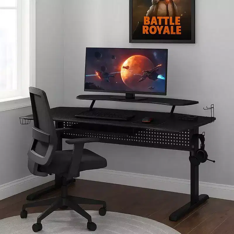 Royal Hampton Gaming Table with USB Plugin and Headset Rack, Black