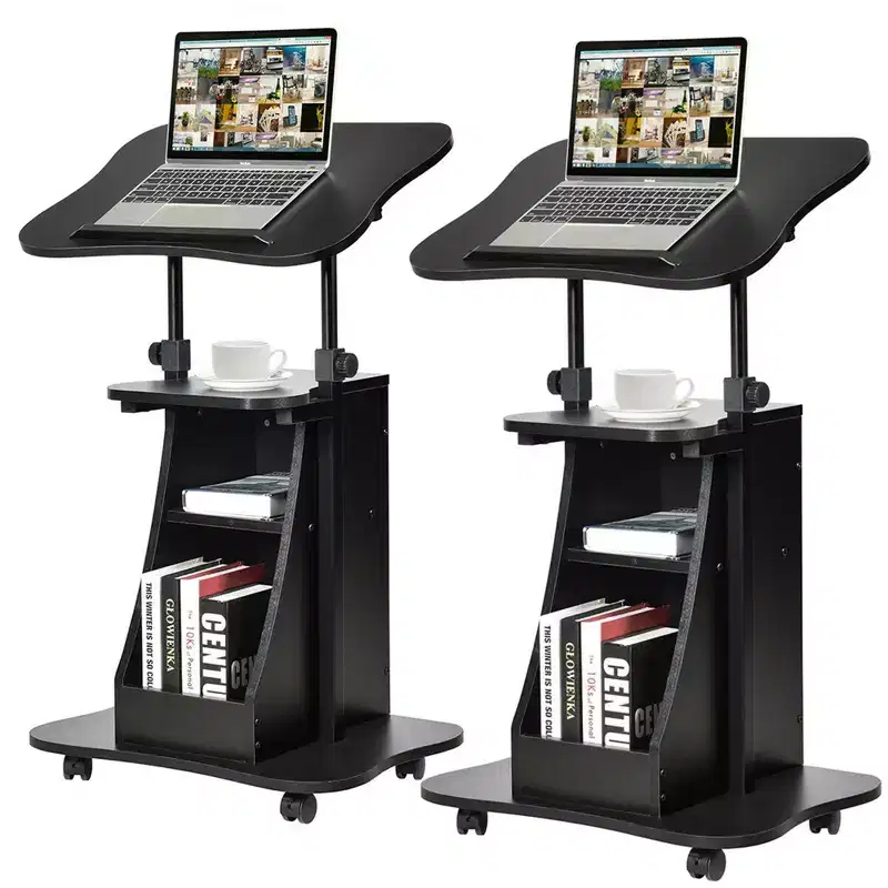 Sit-to-Stand Laptop Desk Cart, Rolling Mobile Height Adjustable, Set of 2