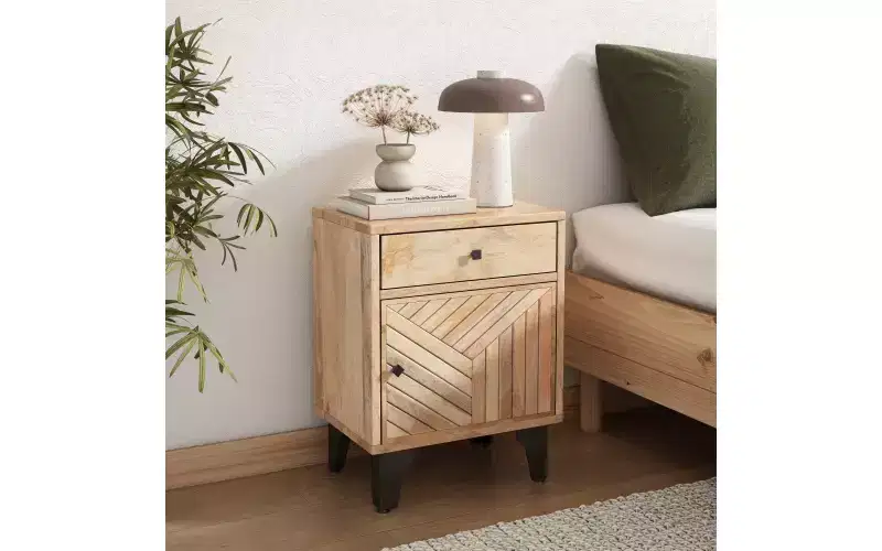 Vintage Nightstand LED/Night Light Drawer Storage Door Cabinet Solid Wood 18.00 (N758P194731X)