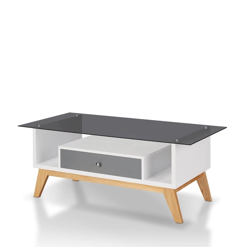 Tevi Modern 47-inch Glass Top 1-Shelf Coffee Table by Furniture of America