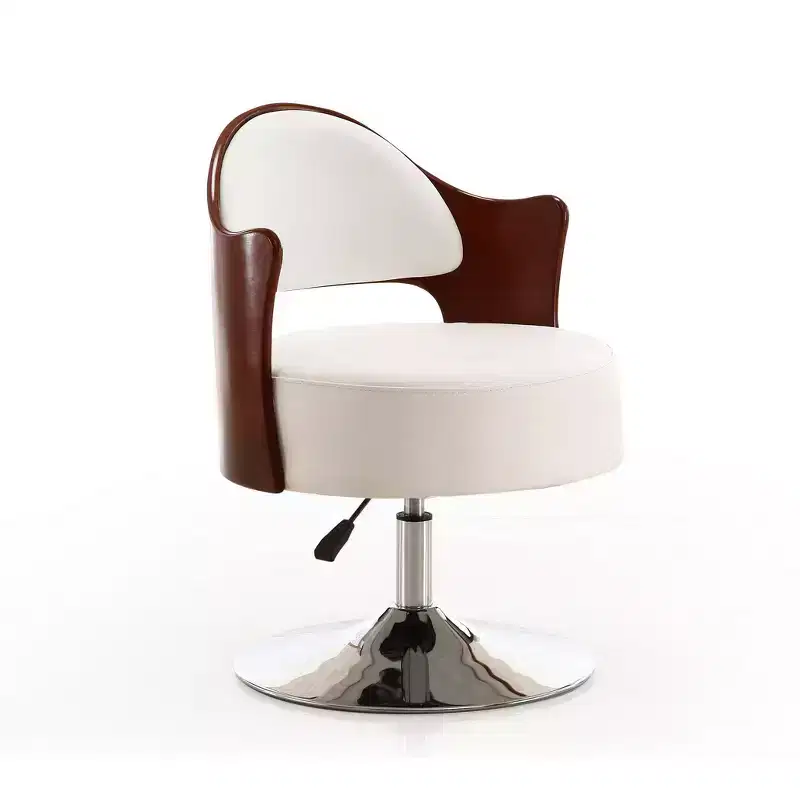 Bopper Faux Leather Adjustable Height Swivel Accent Chair - Manhattan Comfort: Modern Round Seat, Wood Grain Back, Metal Base
