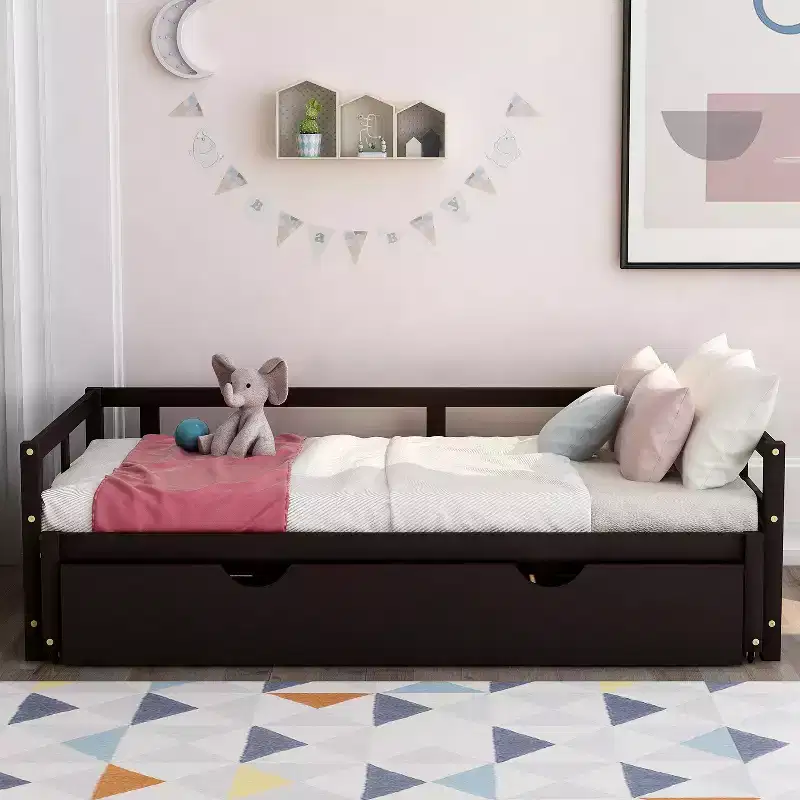 Whisen Wooden Daybed with Trundle, Extendable Twin to King Daybed Frame
