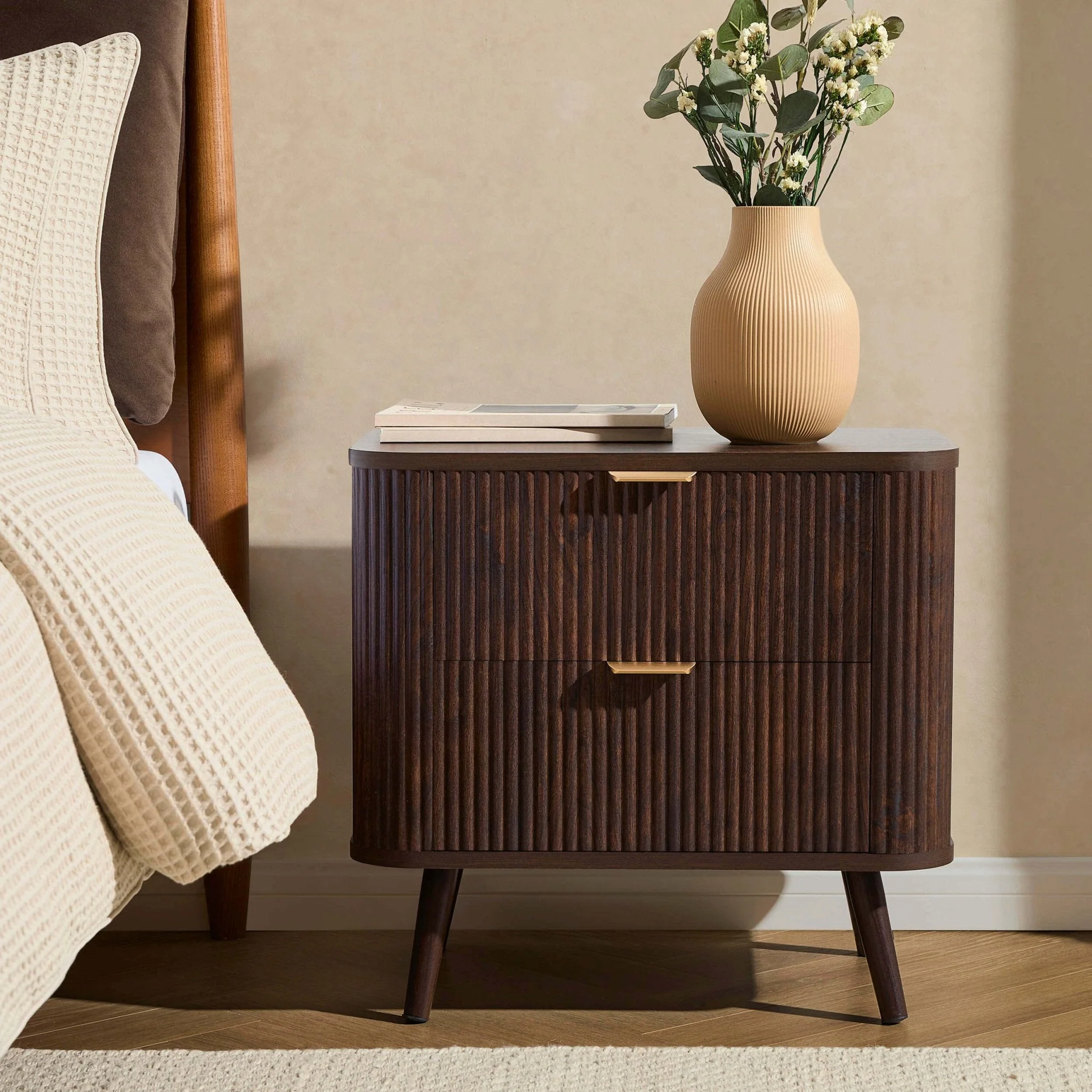 2 Drawer Bedside Table - Walnut