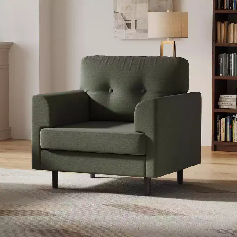 38 Wide Linen Ergonomic Accent Chair, Modern Single Seater Armchair with High-Density Foam & Wide Armrests for Living Room, Office & Bedroom