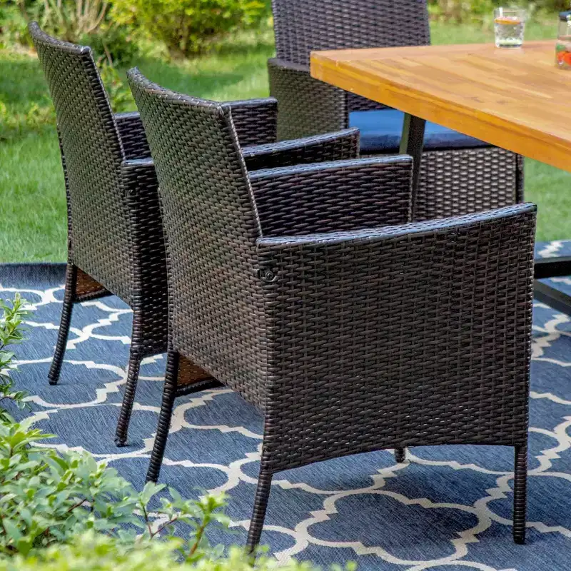 6pc Patio Dining Set with Acacia Table & Bench & 4 PE Rattan Chairs - Captiva Designs