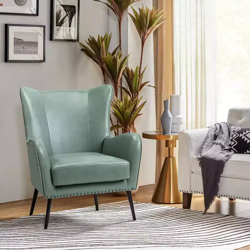 Modern Armchair with Metal Legs, Sage