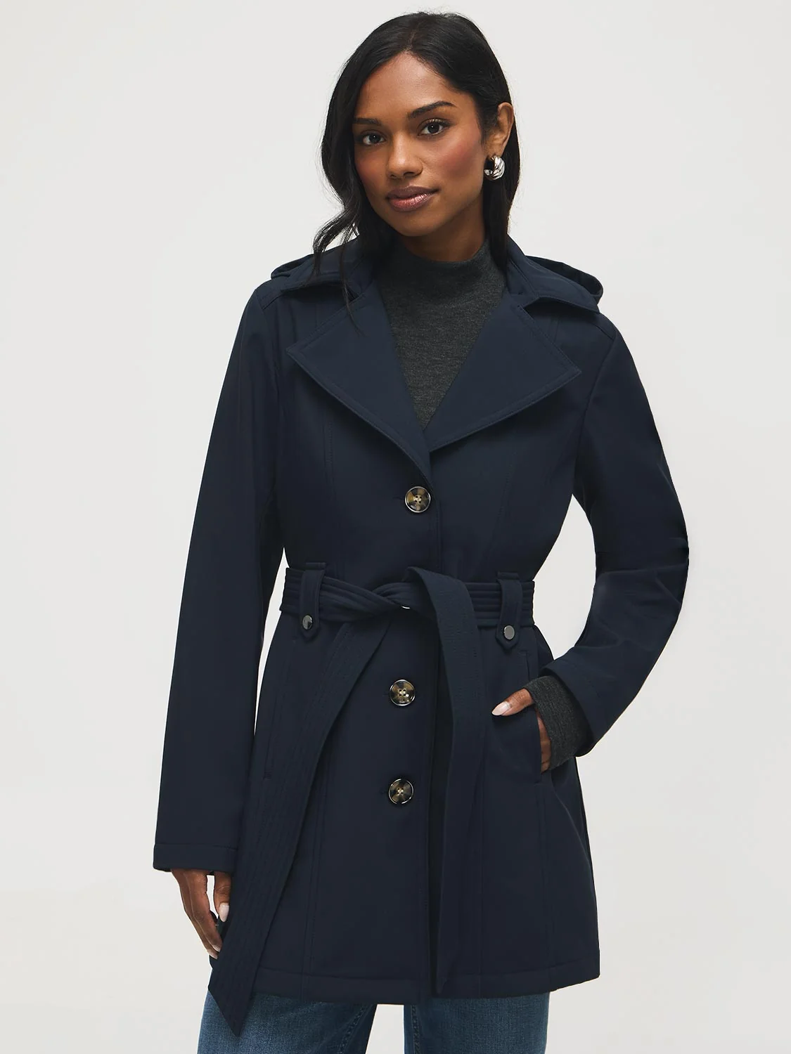 Mid-Length Hooded Trench Coat