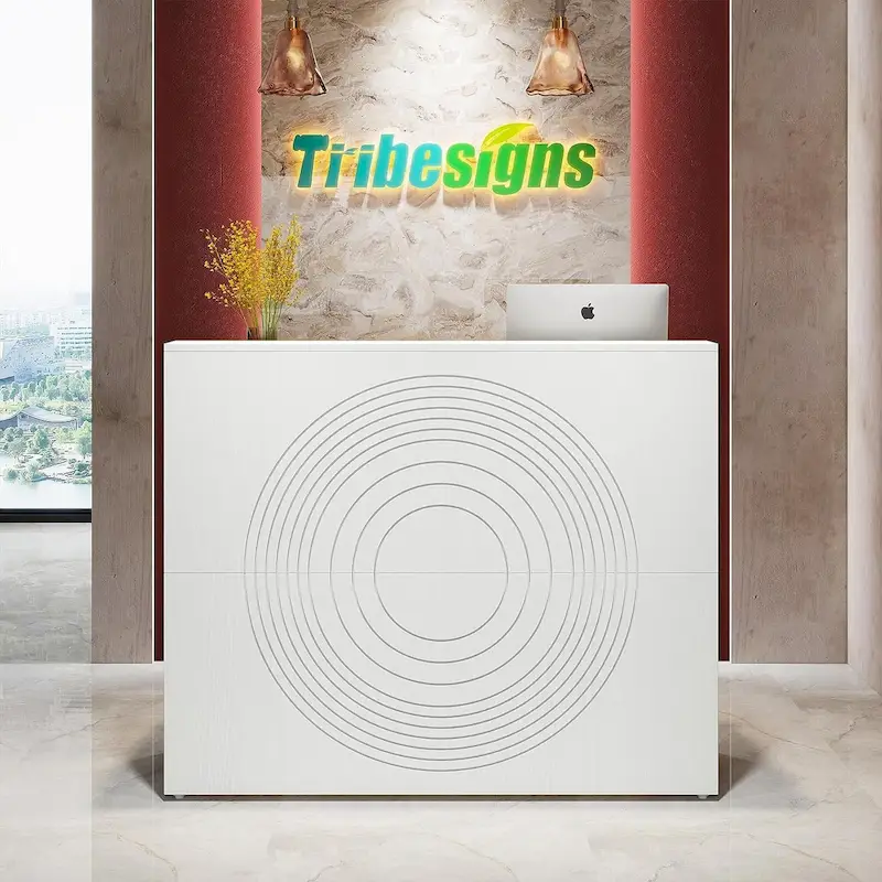 47 inch Reception Desk with Cable Grommet, Modern Front Desk Retail Counter for Checkout, Lobby, Beauty Salon