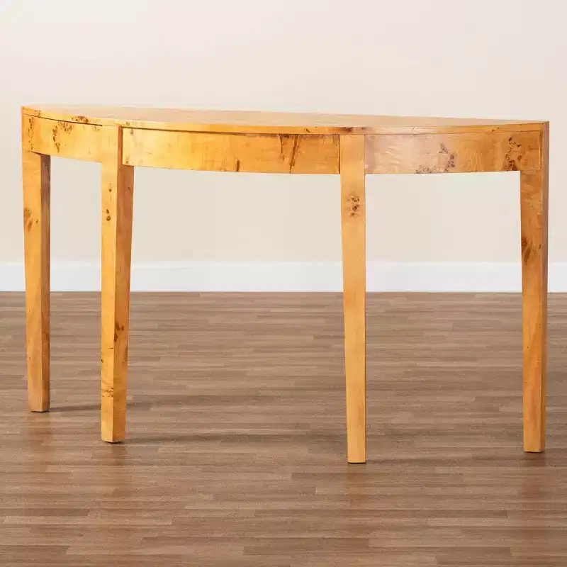 bali & pari Jihan Real Burl Wood Half Moon Large Console Table Light Mappa Burl