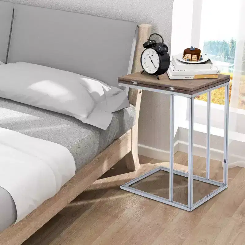 Royal Hampton Side Table, Weathered Oak & Chrome