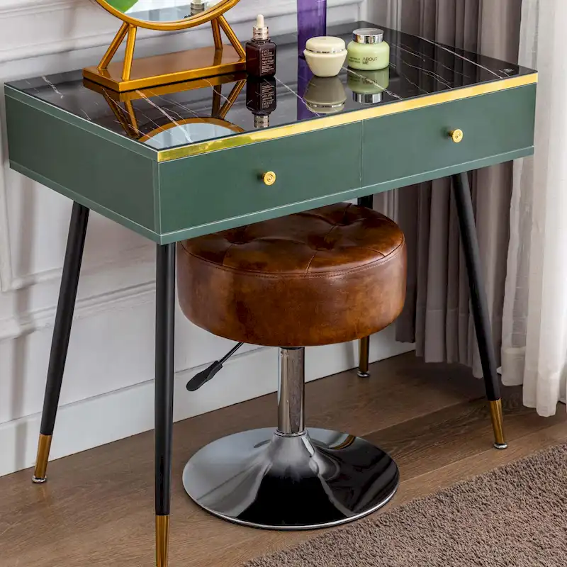 Adjustable Height Round Ottoman Swivel Vanity Stool