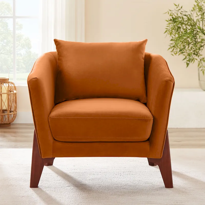 VANOMi 30.7 Inch Mid-century Modern Wide Upholstered Accent Armchair with Rubber Wood Legs