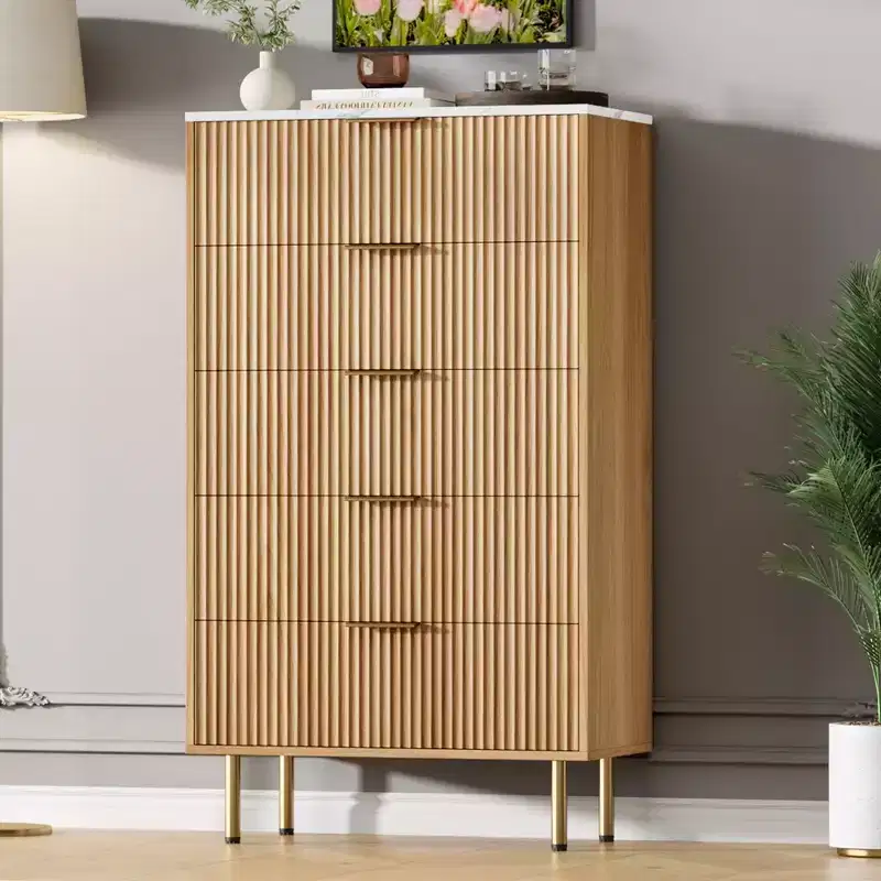 Dresser for Bedroom,5 Drawer Dresser with Wide Drawers,Wooden Chest of Drawers,Modern Storage Dressers for Living Room, Closet, Hallway, Entryway