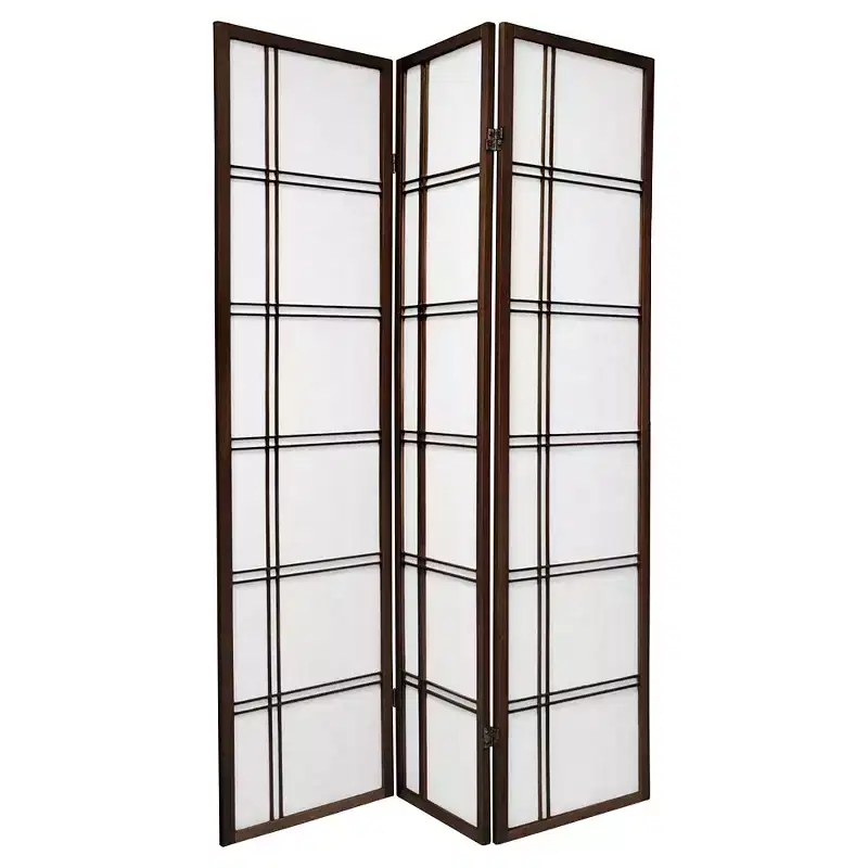 Oriental Furniture 6 ft. Tall Double Cross Shoji Screen Walnut (3 Panels): Oriental Furniture Hardwood Folding Divider