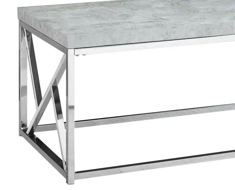 47.25 Modern Coffee Table - Grey Cement Look with Chrome Metal Base