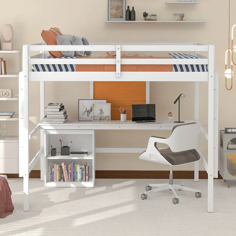 Full Pine Loft Bed with Desk and Writing Board