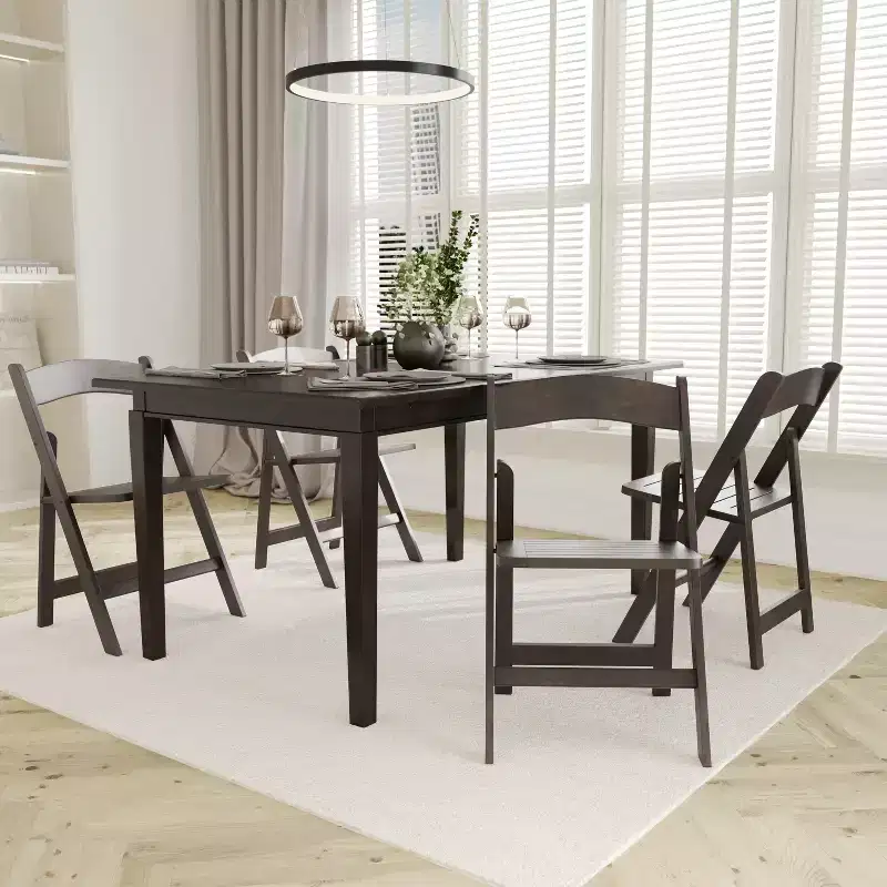 Set of 2 Solid Wood Foldable Dining Chairs, 300 lb Capacity, No Assembly