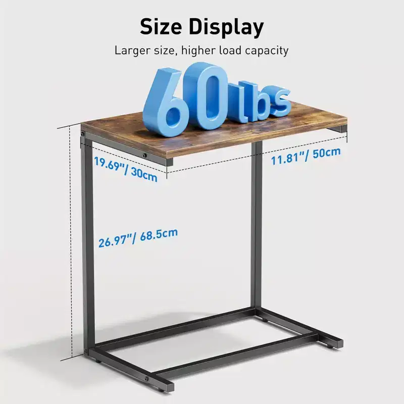 End Table, Side Table for Couch Slide Under, C Table Sofa Side End Table for Living Room, Suitable for Living Rooms, Bedrooms, Sofas, And Offices.