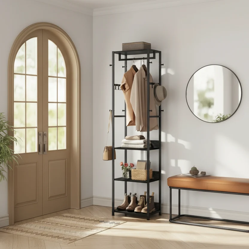 Steel Freestanding Coat Rack with Shelves & Hooks 70.9''H x 18.5''W x 12''D