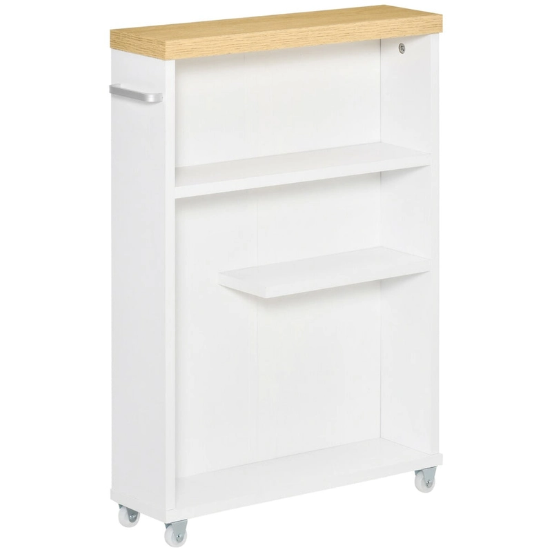 Slim Bathroom Cabinet with Wheels Storage Organizer for Bedroom, Living Room, White