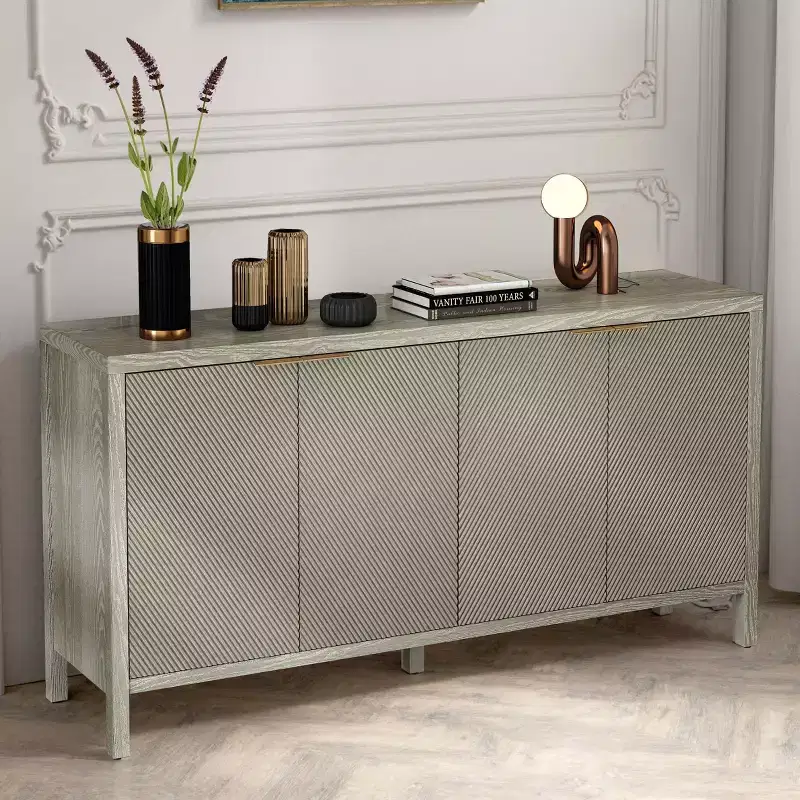 MAYEERTY 59 Storage Cabinet with Storae Modern Wood Buffet Cabinet with 4 Doors & Adjustable Shelves for Living Room Entryway Beige