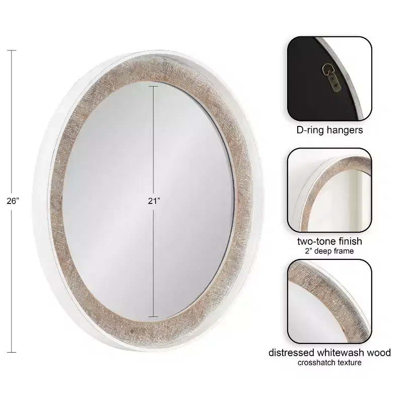 Kate & Laurel All Things Decor 26"X26" Warbrook Round Wall Mirror Rustic Brown/White