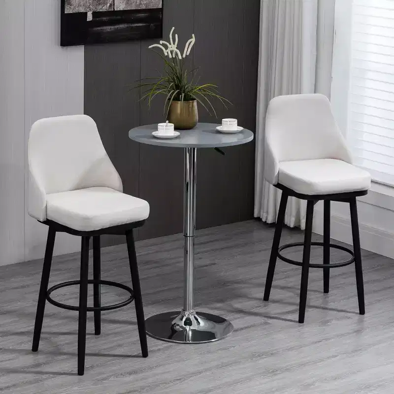 Bar Height Bar Stools Set of 2, Modern 360 Degree Swivel Kitchen Chairs with Steel Legs and Footrest, 29.5 Inch Seat Height Upholstered Barstools