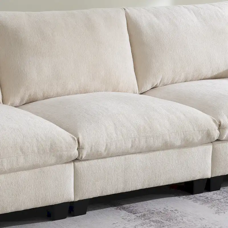 96 Chenille Smart Sectional Sofa with Bluetooth Speaker, Drop-Down Table & USB Charger and 3-Seater Cloud Couch