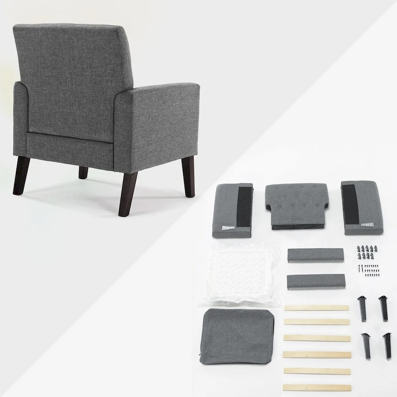LUE BONA Linen and Walnut Legs Mid Century Modern Button Tufted Accent Chair - 29.53 H X 30 W X 33.07 D