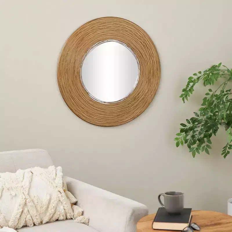 Metal Abstract Wall Mirror with Overlapping Wire Rings Gold: No Assembly, Sawtooth Wall Mount, Indoor Use
