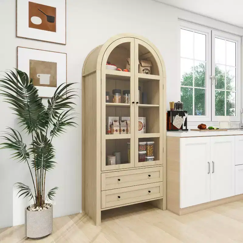 70.28In Tall Arched Kitchen Storage Display Cabinet, Pantry with Adjustable Shelves, Versatile Cupboard for Dining Room Living Room