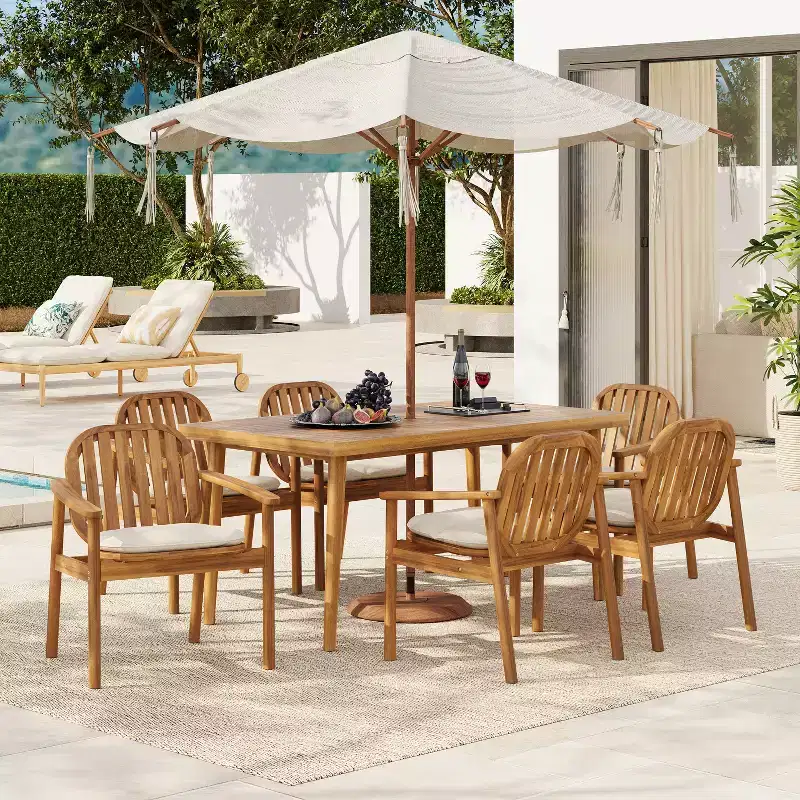 Christopher Knight Home Kennen 7 Piece Outdoor Rustic Acacia Wood Dining Set with Cushions