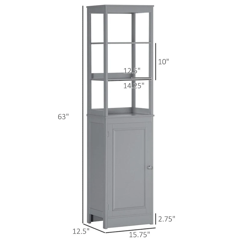 Freestanding Tall Bathroom Storage Cabinet with Open Shelf and Door