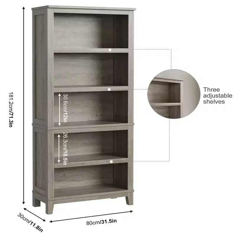 Set of 2 Tall Modern 5-Tier Bookcases  Narrow Bookshelves with Adjustable Shelves & Wooden Legs  Farmhouse Office Organizer