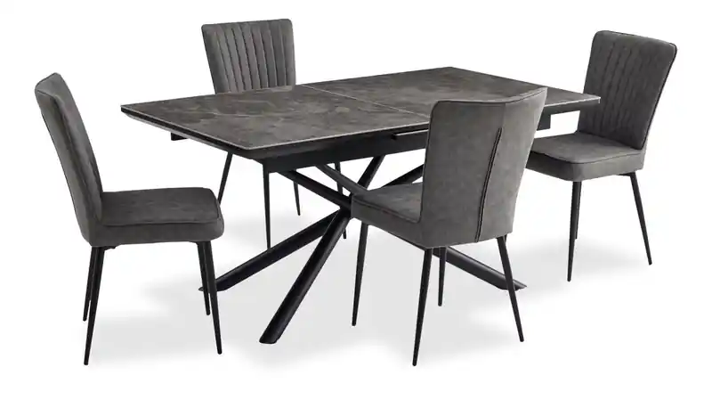 5pc Dining Set with Table & Chairs, 63-79W Extension, Metal - Grey & Black