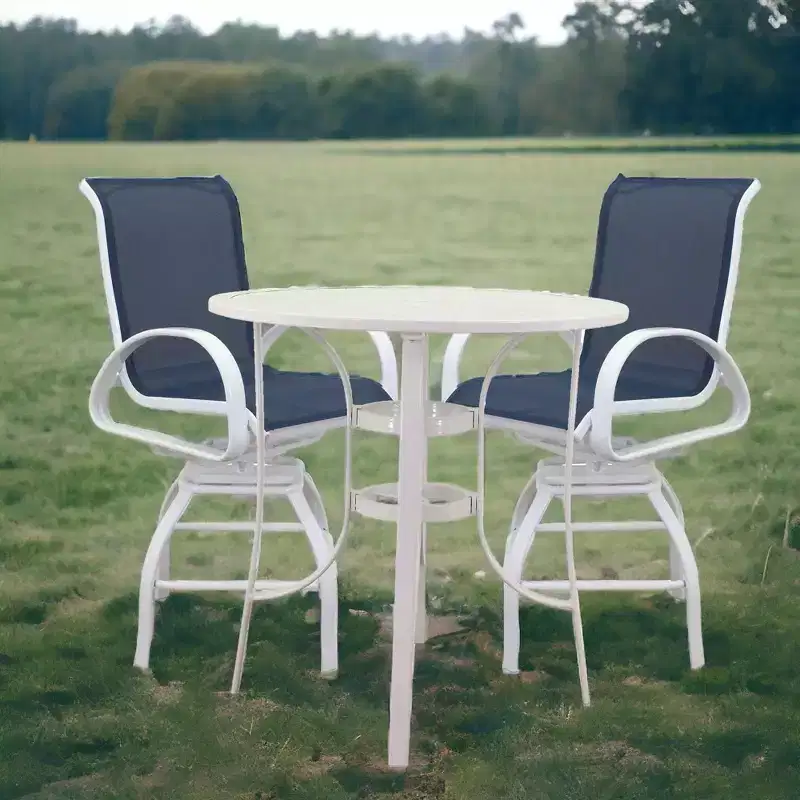 Courtyard Casual Santa Fe 3 pc Balcony Height 36 Round Dining Set Includes one 36 Balcony Table and two Balcony Swivel Stools