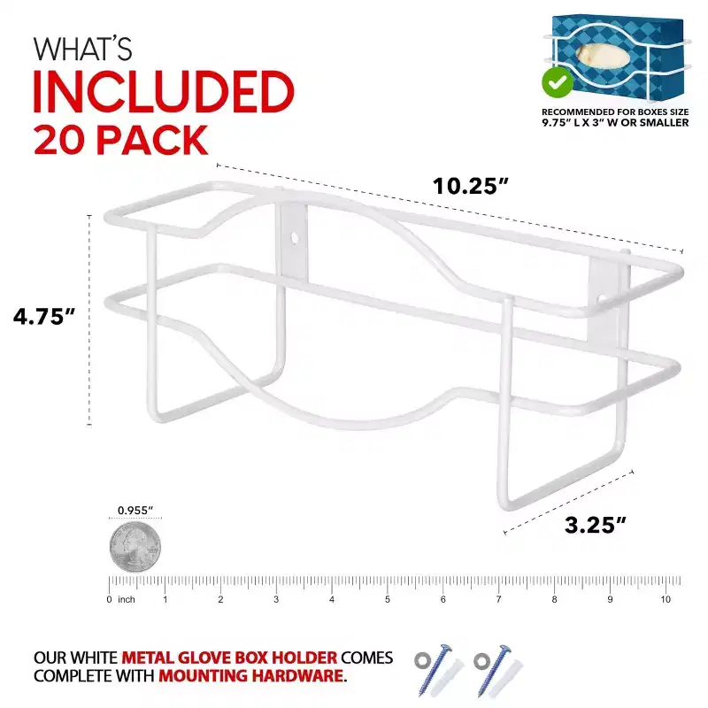 Stock Your Home White Metal Single Gloves Dispenser 20 Pack Tissue Box Shelf Wall Mount Glove Box Holder for Kitchen Closet Lab Exam Office