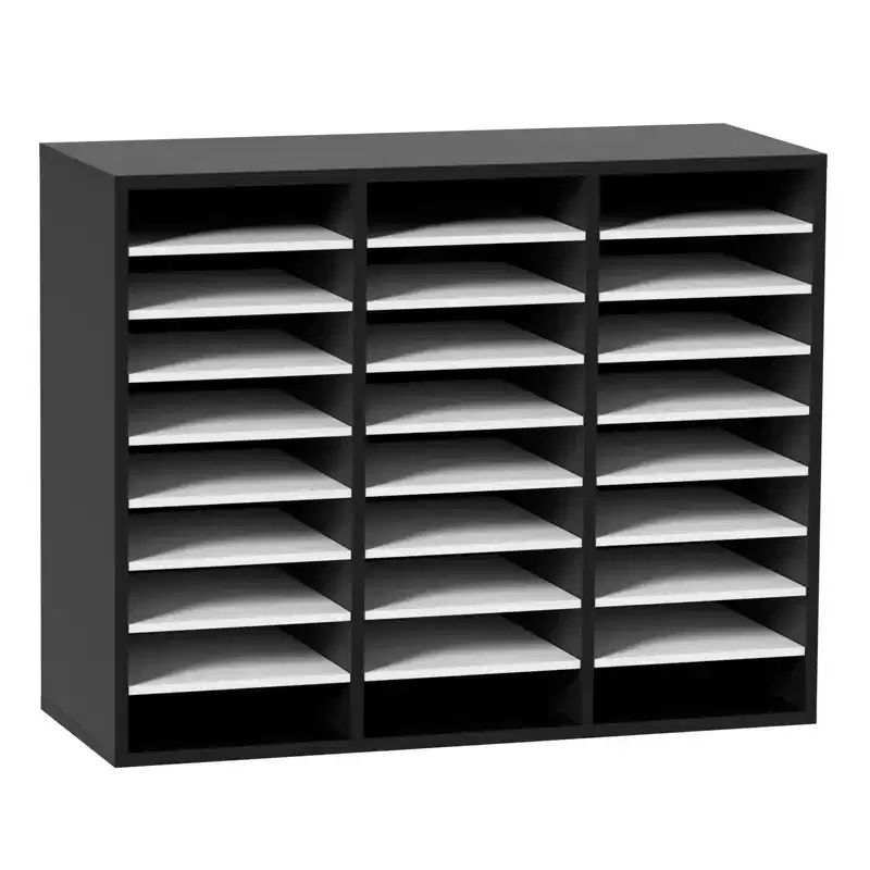 27 Compartments Wood Literature Organizer, Adjustable Shelves, Medium Density Fiberboard Mail Center, Office Home School Storage, Black+White