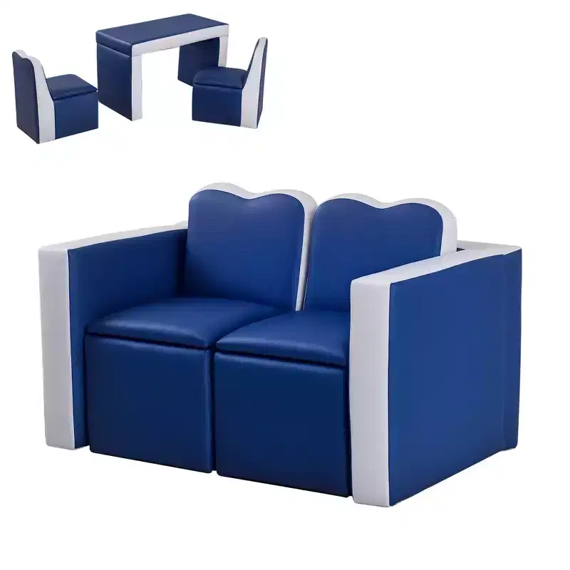 Kids Sofa Set 2-in-1 Multi-Functional Toddler Table Chair Set 2 Seat Couch Storage Box Soft Sturdy
