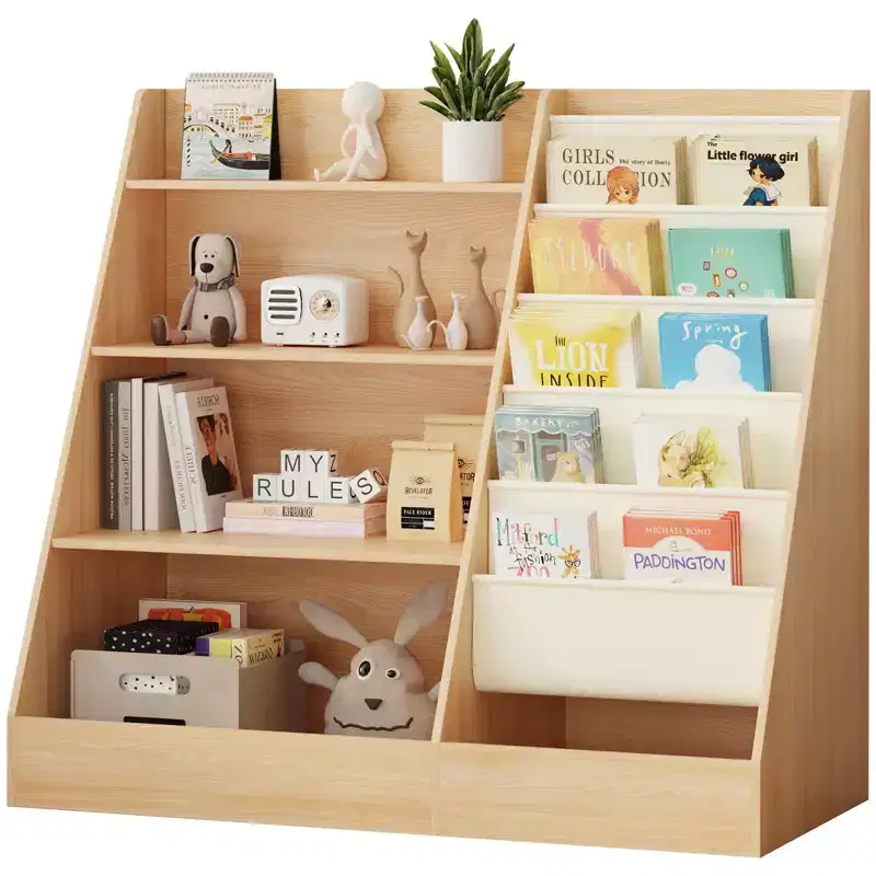 SUGIFT 4-Tier Kids Bookshelf and Toy Storage, 5 Layer Fabric Toddler Bookshelf, Kids Toy Storage Organizer, Sling Kids Bookcase