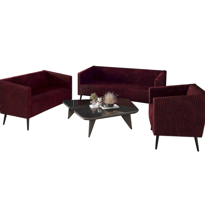 Corduroy Modern and Glamorous Velvet Upholstered 3-Piece Living Room