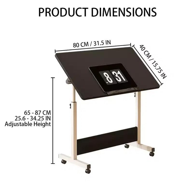 Adjustable Height Standing Desk on Wheels, Foldable Mobile Rolling Laptop Stand Portable Computer Workstations for Small Spaces Home Offices