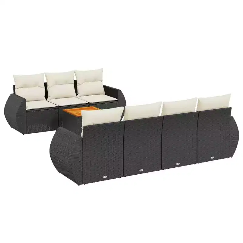 vidaXL 8 Piece Patio Sofa Set with Cushions Black Poly Rattan