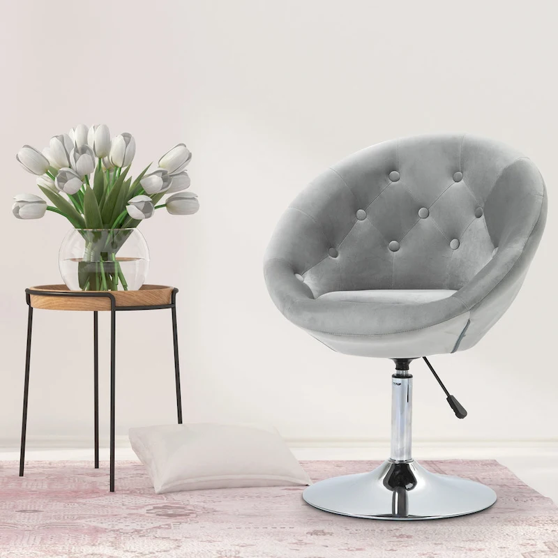 HOMCOM Swivel Accent Chair Modern Makeup Vanity Chair Adjustable Height Leisure Lounge Chair