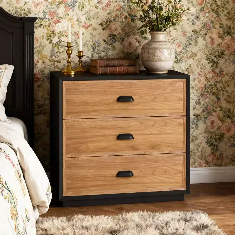 Luck Live Farmhouse 31.49 Solid Wood Nightstand with 3 Drawers, Rustic Bedside Table