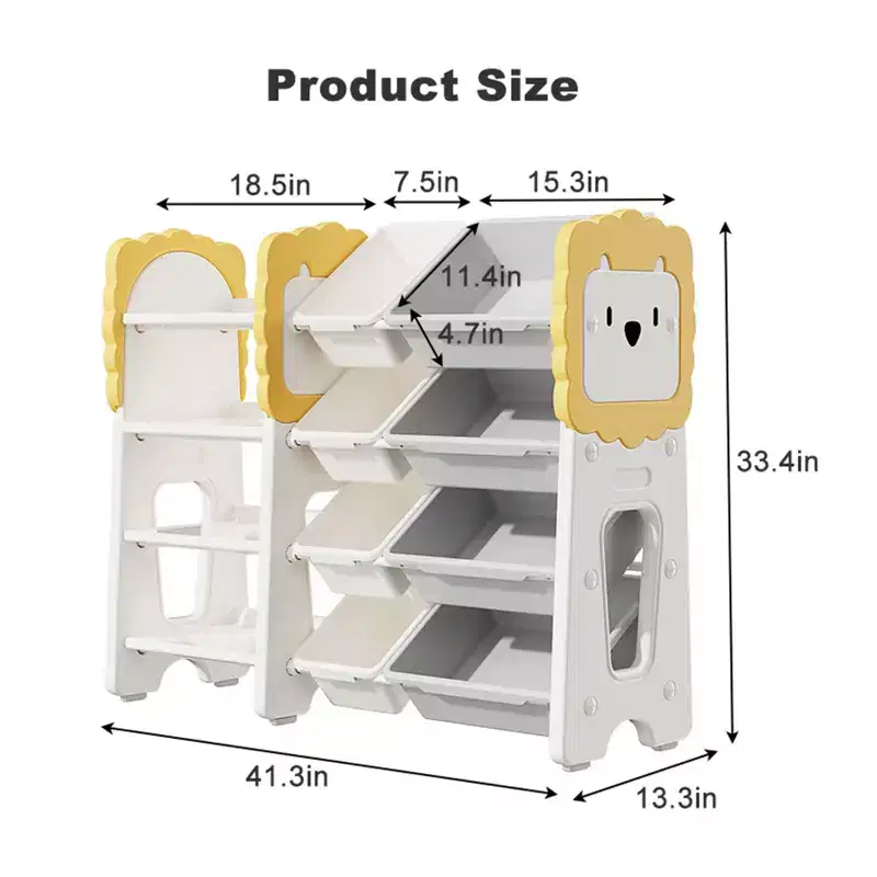 Kids Bookshelf and Toy Storage, 4-Tier Toy Organizers W/8 Removable Storage Bins, Kids Toy Storage Organizer for Study Room, Bedroom, Kids Room