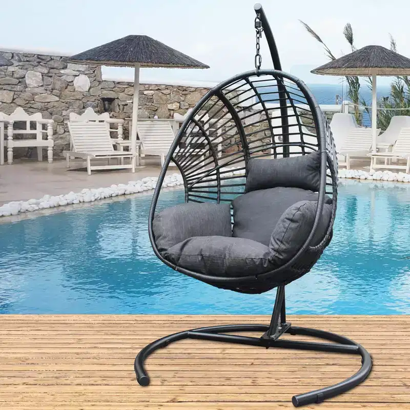 Outdoor Egg Chair, Hanging Egg Chair with Big Size Seat, Cushion, Large Base, Handcraft Weaving Swing Egg Chair for Courtyard, Garden