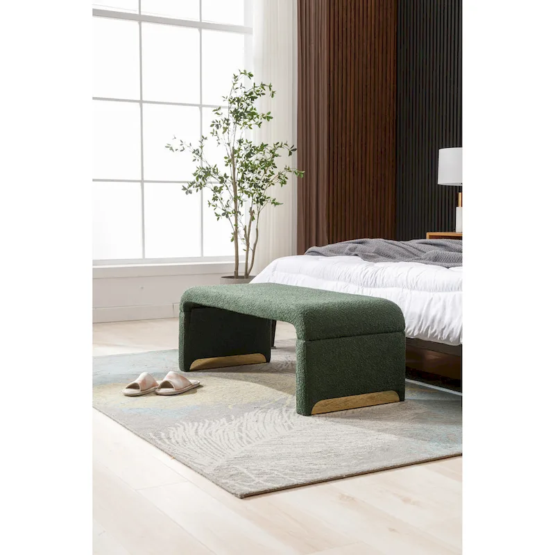 New Boucle Fabric Ottoman Footstool Bedroom Bench Shoe Bench With Gold Metal Legs
